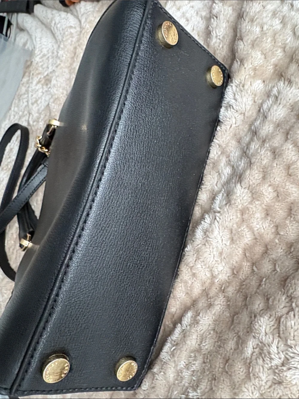 Michael Kors Black Leather Satchel with Gold Accents